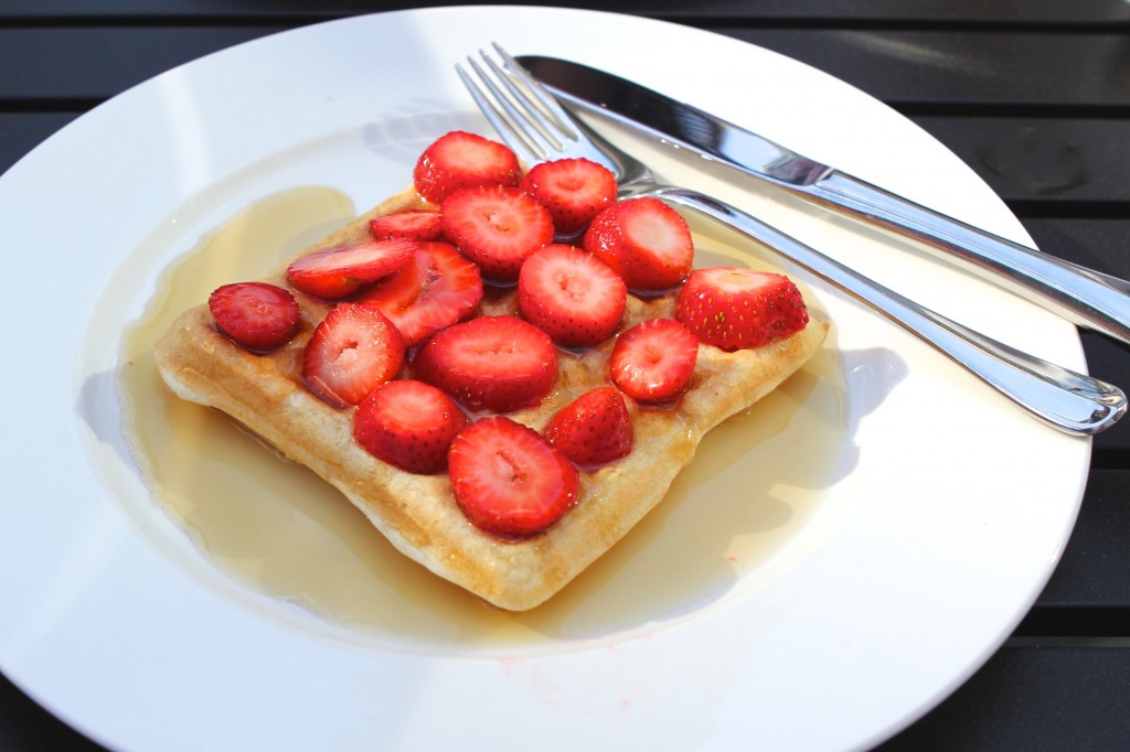 Waffle with Strawberries & Maple Syrup